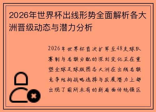 2026年世界杯出线形势全面解析各大洲晋级动态与潜力分析
