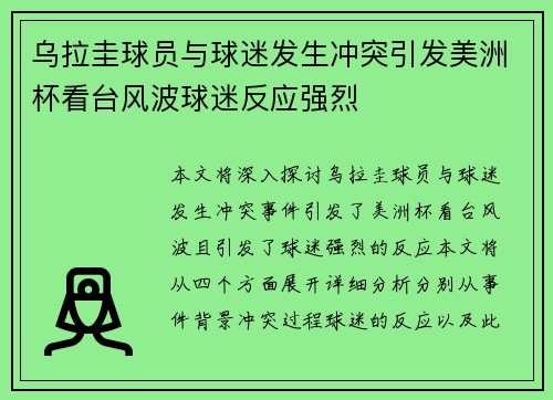 乌拉圭球员与球迷发生冲突引发美洲杯看台风波球迷反应强烈 乌拉圭球员与球迷发生冲突引发美洲杯看台风波球迷反应强烈